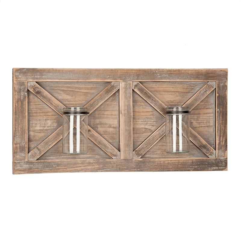 Barn Door Wall Plaque with Glass Vases