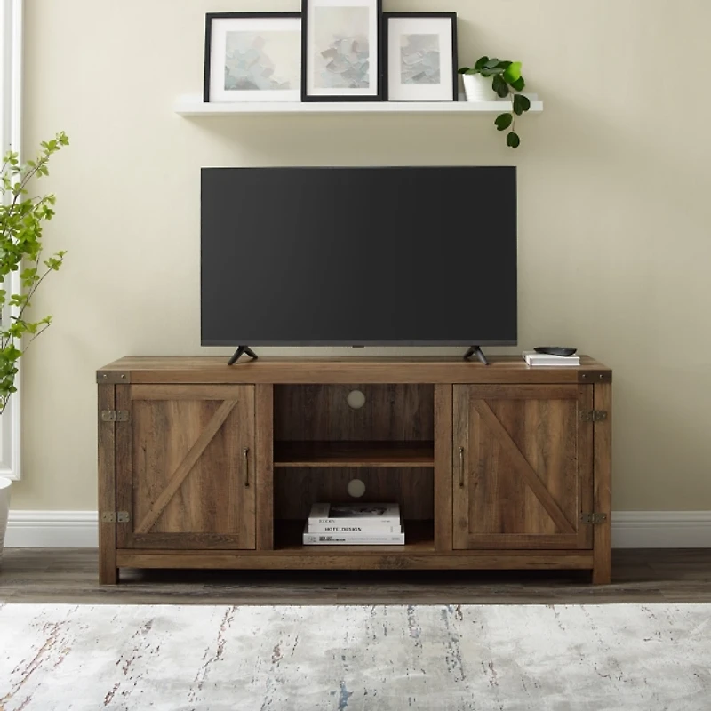 Rustic Oak Barn Doors TV Stand