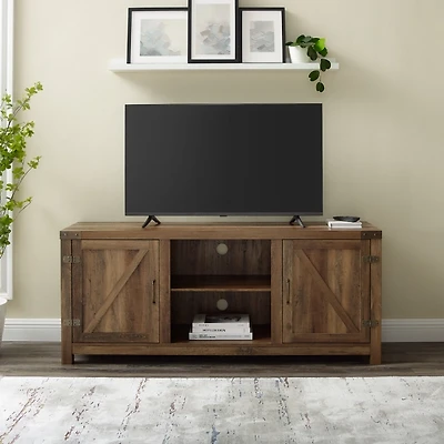 Rustic Oak Barn Doors TV Stand