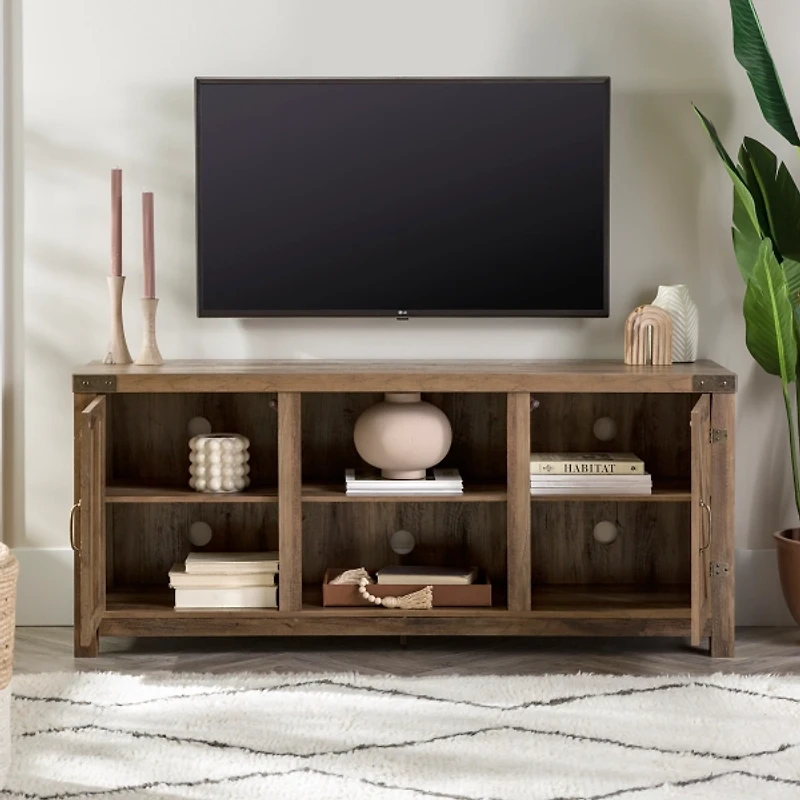 Rustic Oak Barn Doors TV Stand