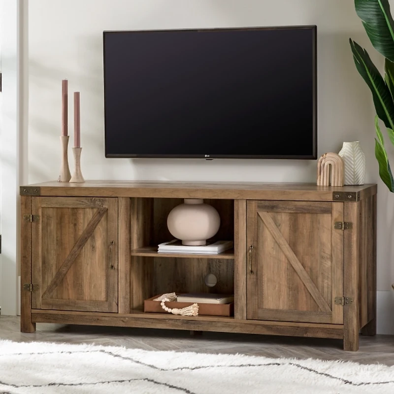 Rustic Oak Barn Doors TV Stand