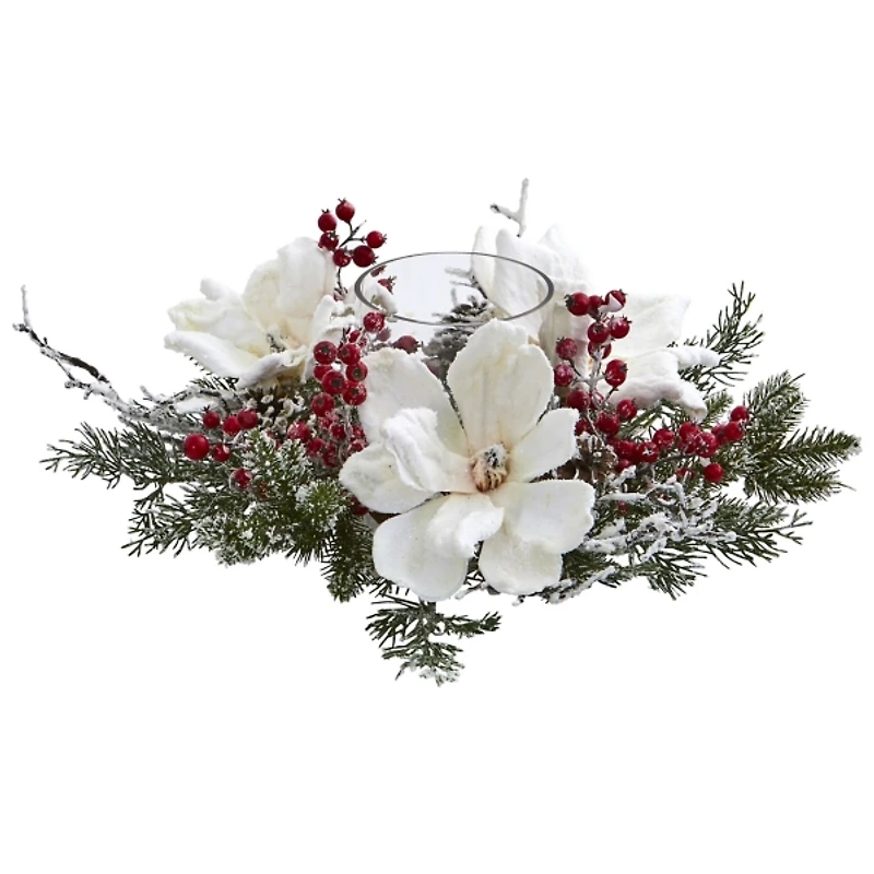 Frosted Magnolia Berry Candle Holder