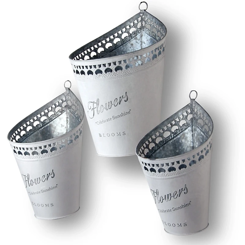 Hanging Galvanized Steel Planters, Set of 3