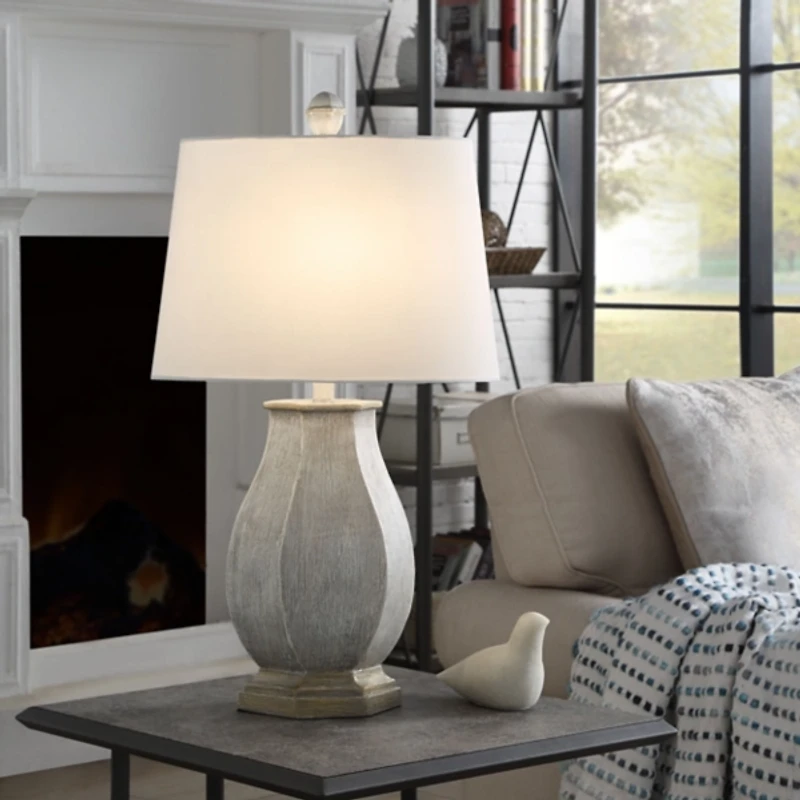 Ivory Wirebrushed Oval Table Lamp