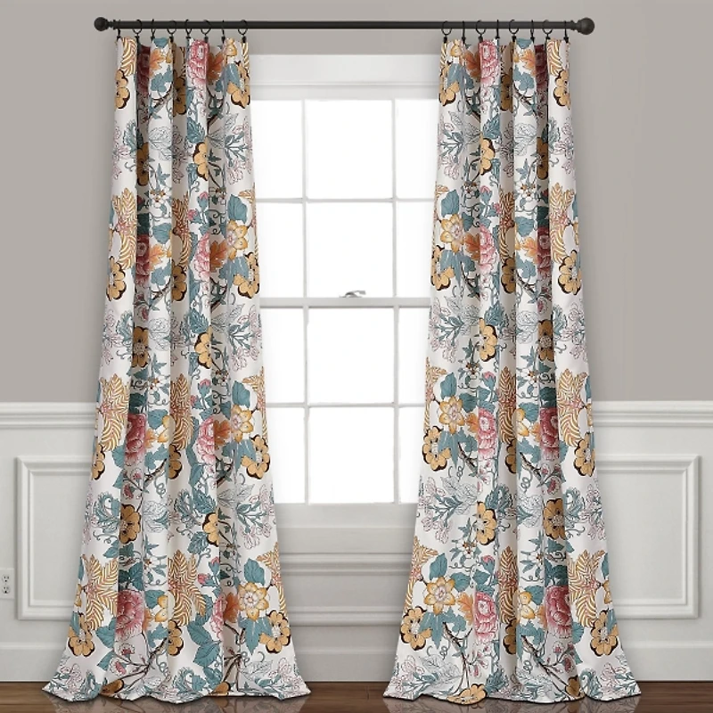 White Floral Synthia Curtain Panel Set, 84 in.