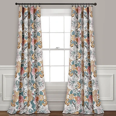 White Floral Synthia Curtain Panel Set, 84 in.