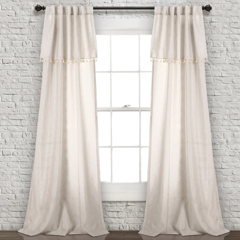 Neutral Tassel Curtain Panel Set, 84 in.