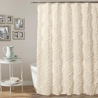 Ivory Ruffle Diamond Shower Curtain