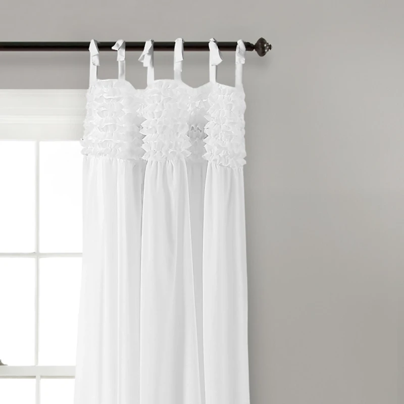 White Linda Ruffle Curtain Panel Set, 84 in.