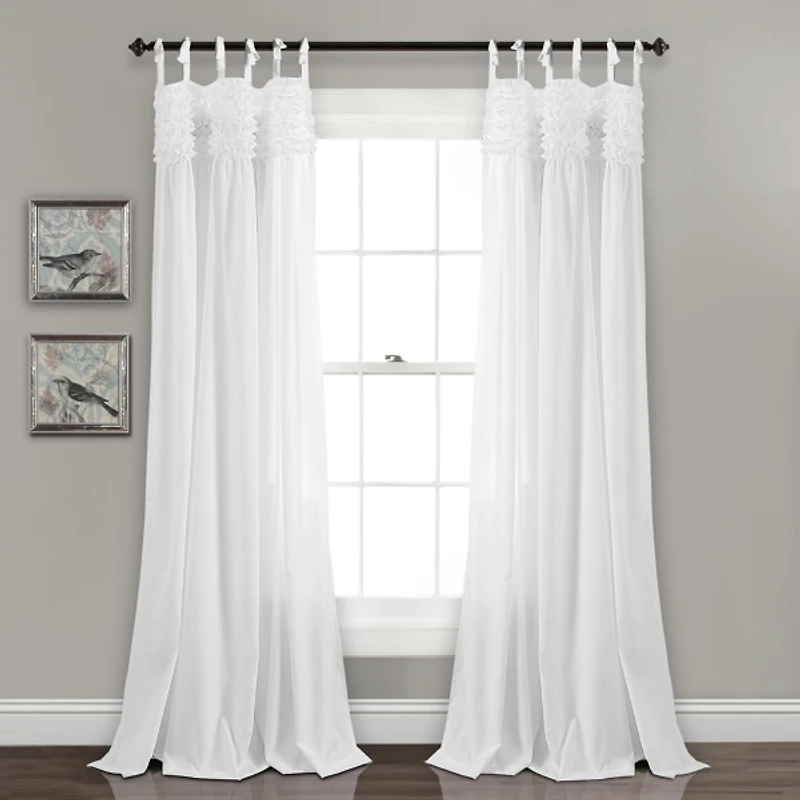 White Linda Ruffle Curtain Panel Set, 84 in.