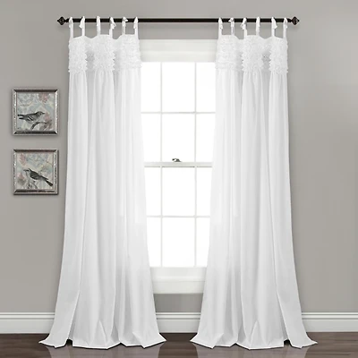 White Linda Ruffle Curtain Panel Set, 84 in.