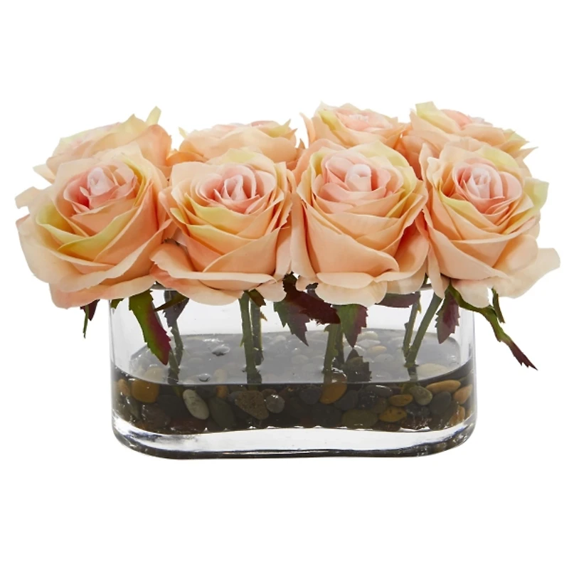 Blooming Orange Roses Arrangement in Glass Vase