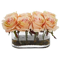 Blooming Orange Roses Arrangement in Glass Vase
