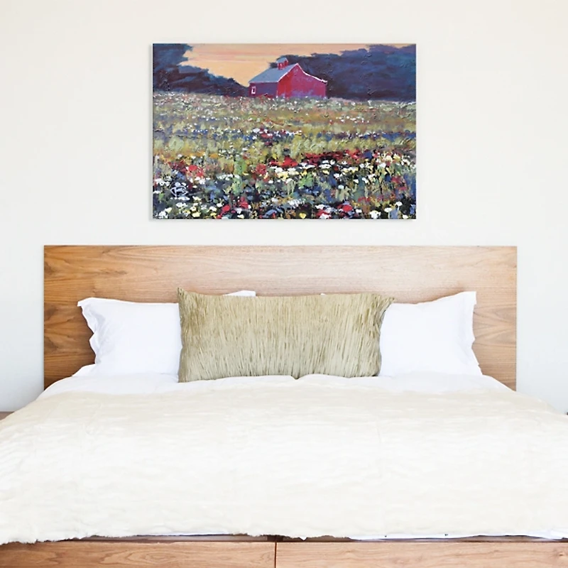 Red Barn and Flowers Canvas Art Print