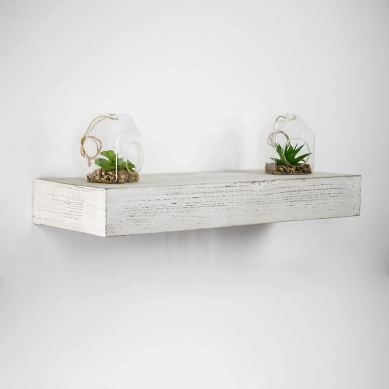 Whitewashed Wood Floating Shelf, 24 in.