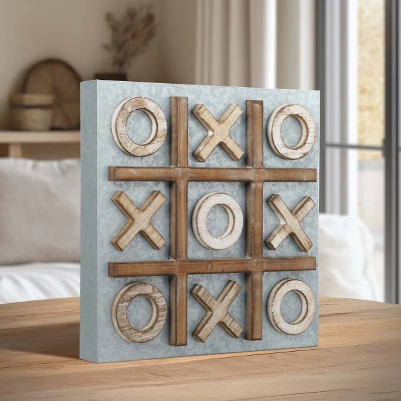 Tic Tac Toe Wood and Metal Magnetic Memo Board