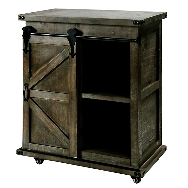 Rustic Gray Fir Wood Rolling Barn Door Cabinet