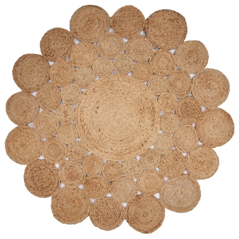 Jute Modern Floral Round Area Rug, 4 ft.