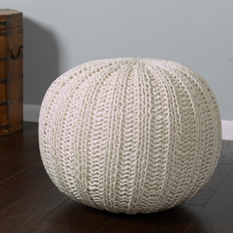 Ivory Cable Knit Pouf