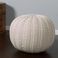 Ivory Cable Knit Pouf