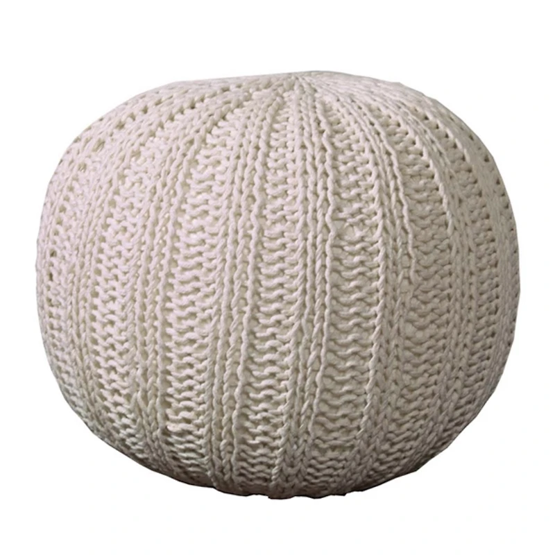 Ivory Cable Knit Pouf