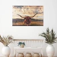 Longhorn Stare Wood Art Print