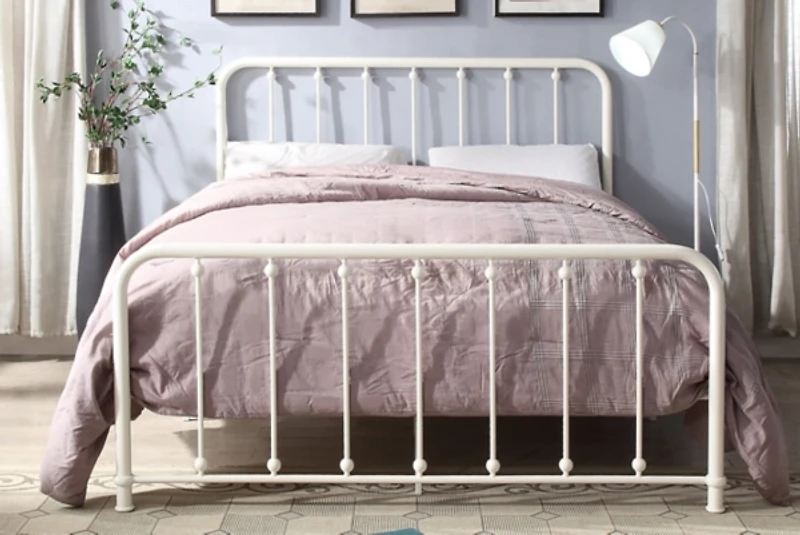Metal Slat White Full Platform Bed