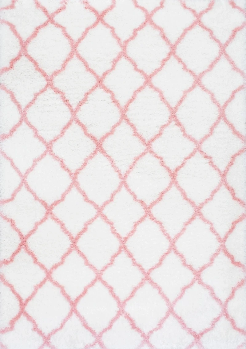 Pink and White Iliza Trellis Area Rug, 5x8