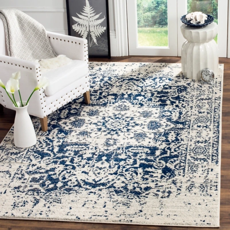 Navy and Cream Madison Distressed Area Rug