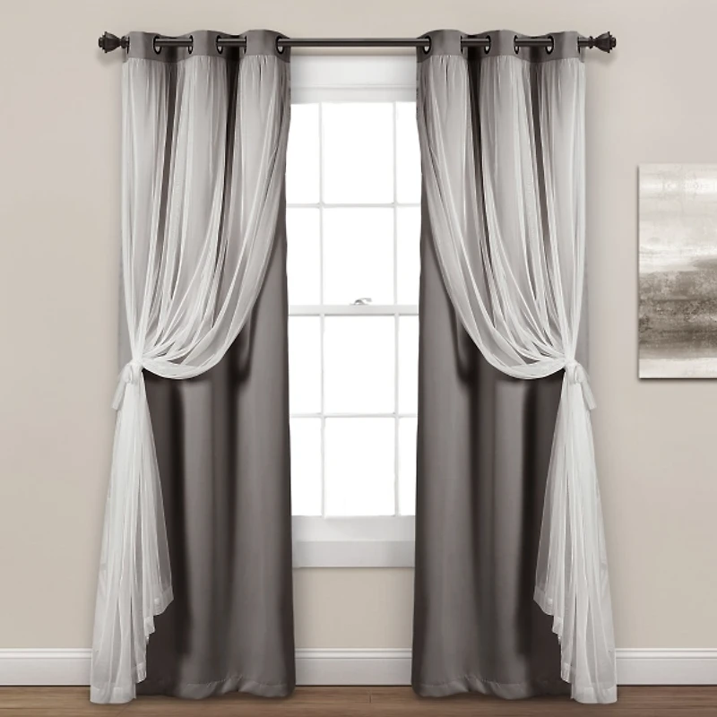 Gray Curtain Panel Set with Overlay, 84 in.