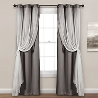 Gray Curtain Panel Set with Overlay, 84 in.