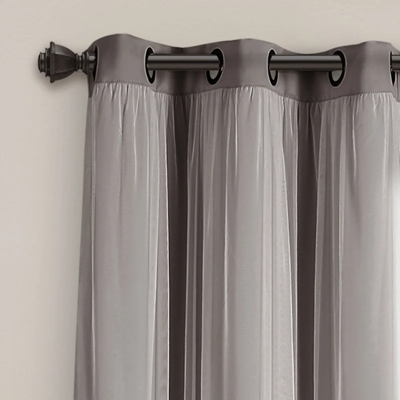 Gray Curtain Panel Set with Overlay, 84 in.