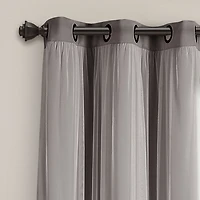 Gray Curtain Panel Set with Overlay, 84 in.