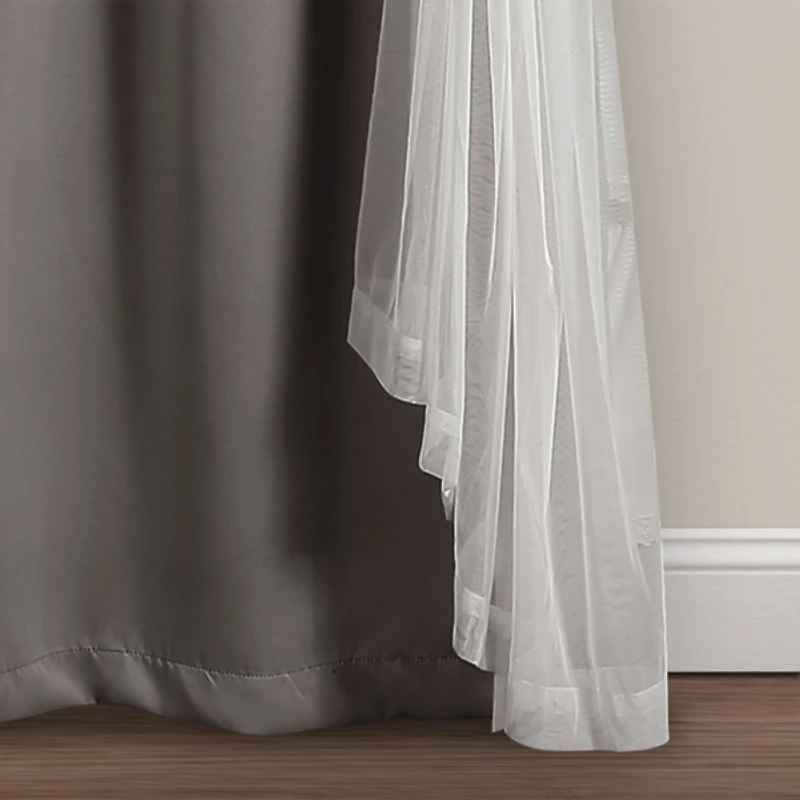 Gray Curtain Panel Set with Overlay, 84 in.