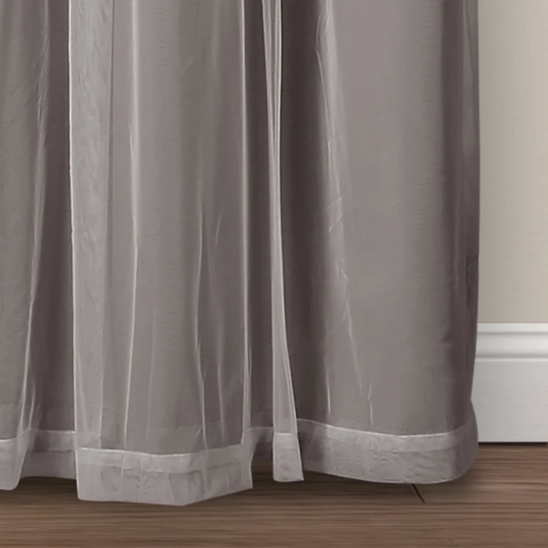 Gray Curtain Panel Set with Overlay, 84 in.