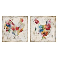 Flowered Chicken Canvas Art Print, Set of 2