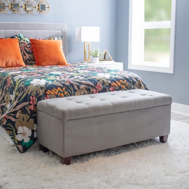 Amelia Tufted Gray Shoe Storage Ottoman Bench