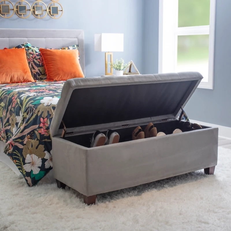 Amelia Tufted Gray Shoe Storage Ottoman Bench