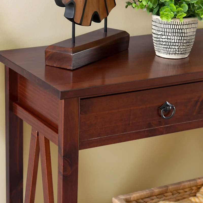 Antique Tobacco Console Table with Bottom Shelf