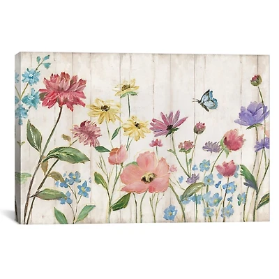 Wildflower Flutter on Wood Canvas Art Print