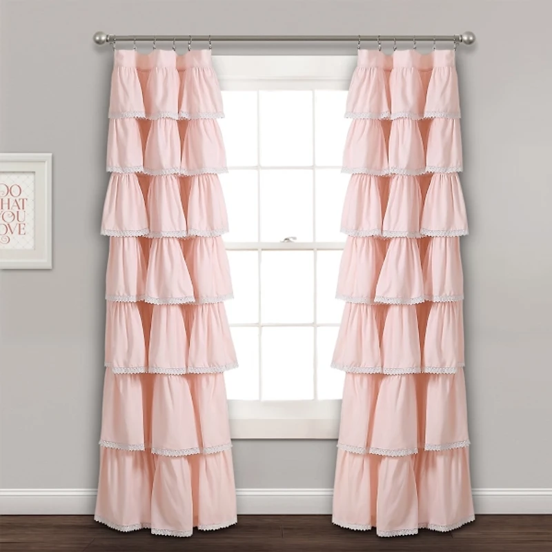 Blush Full Ruffle and Lace Curtain Panel, 84 in.