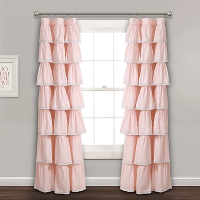 Blush Full Ruffle and Lace Curtain Panel, 84 in.