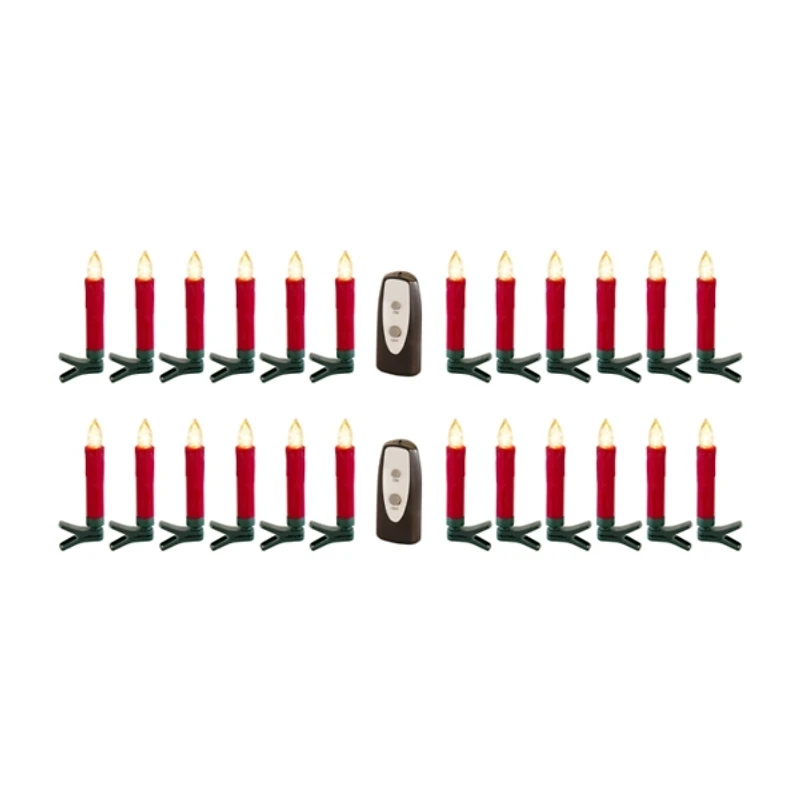 LED Clip-On Red Taper Candles, Set of 24