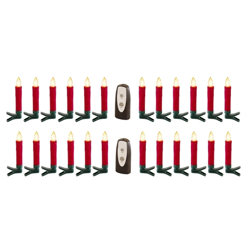 LED Clip-On Red Taper Candles, Set of 24