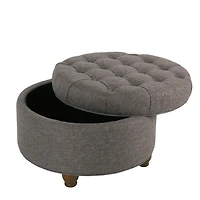 Dark Gray Tufted Round Storage Ottoman