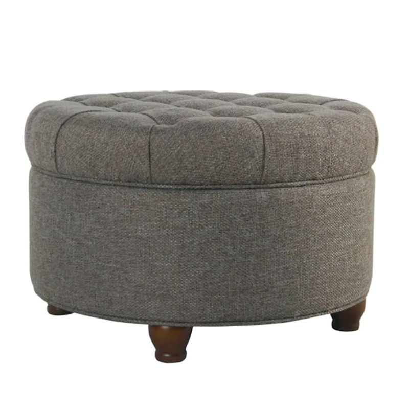Dark Gray Tufted Round Storage Ottoman
