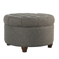 Dark Gray Tufted Round Storage Ottoman