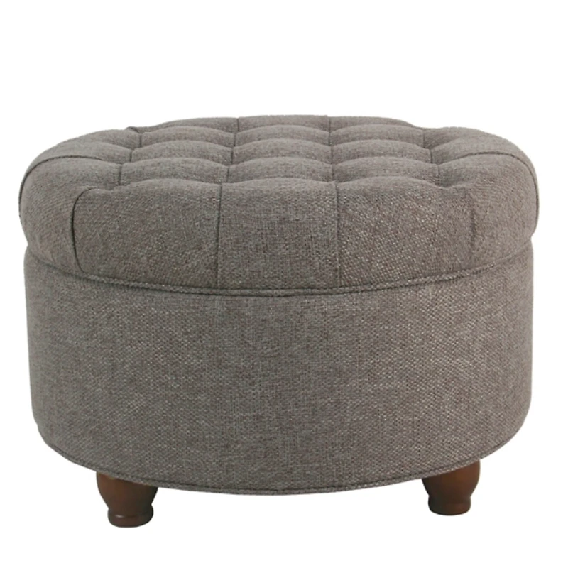 Dark Gray Tufted Round Storage Ottoman