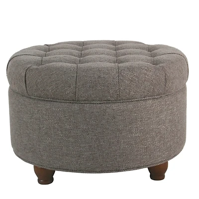 Dark Gray Tufted Round Storage Ottoman