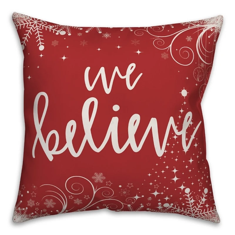 Red and White We Believe Outdoor Pillow
